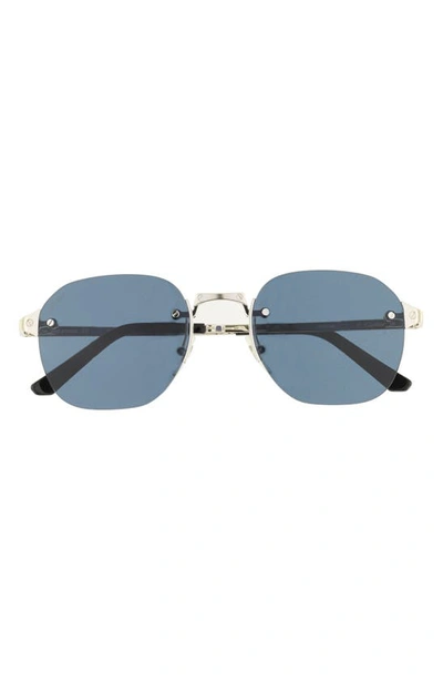 Shop Cartier 53mm Round Sunglasses In Silver/ Blue