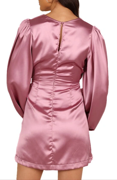 Petal And Pup Opal Tie Waist Long Sleeve Satin Minidress In Dusty Rose