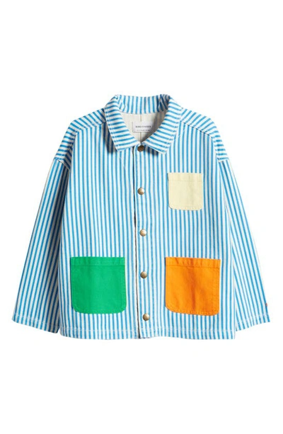 Shop Bobo Choses Kids' Stripe Colorblock Denim Jacket In Blue