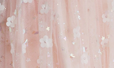 Shop Popatu Kids' Foil Print Floral Appliqué Party Dress In Peach