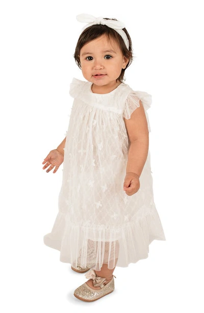 Shop Popatu Kids' 3d Floral Appliqué Tulle Dress In White