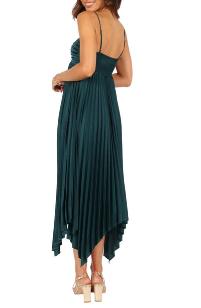 Petal And Pup Vikki Pleated Sleeveless Satin Maxi Dress In Emerald