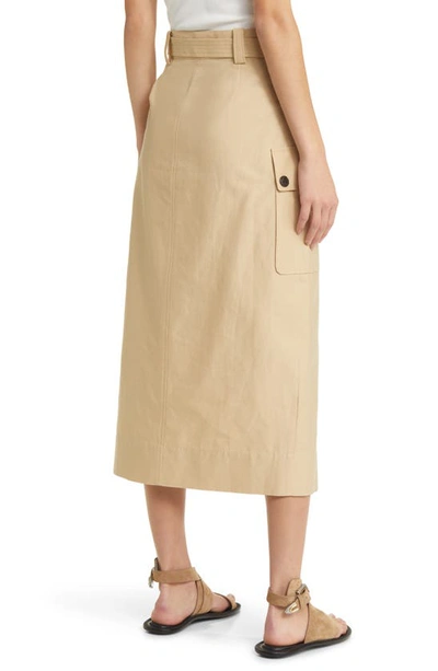Shop Rails Cyrus Belted Cotton & Linen Midi Skirt In Khaki