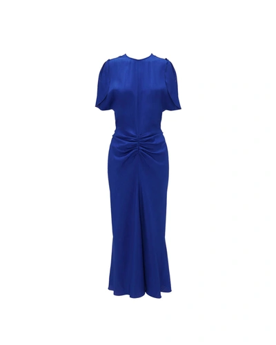 Shop Victoria Beckham Gathered Waist Midi Dress Palace Blue