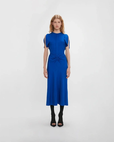Shop Victoria Beckham Gathered Waist Midi Dress Palace Blue