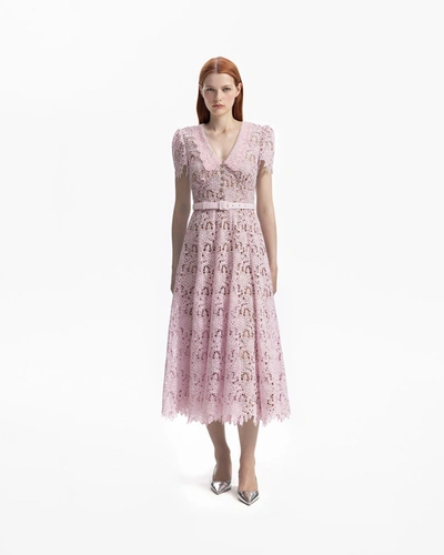 Shop Self-portrait Pale Pink Guipure Lace Midi Dress