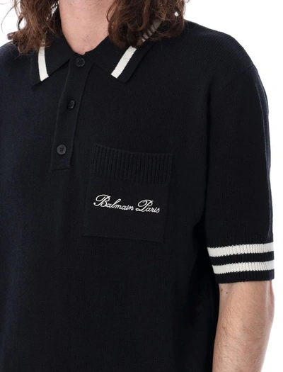 Shop Balmain Signature Knit Polo Shirt In Black