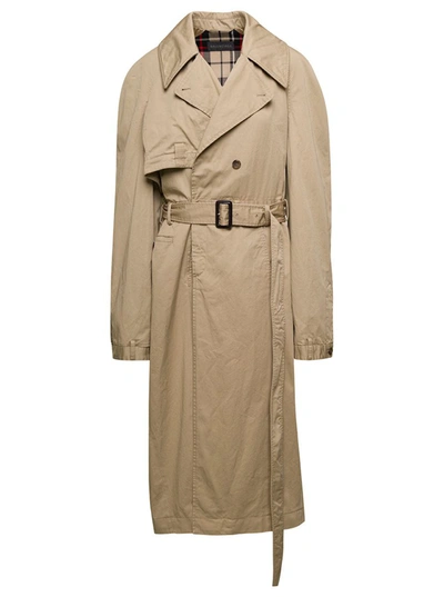 Shop Balenciaga Beige Deconstructed Trench Coat With Matching Belt In Cotton Twill Woman