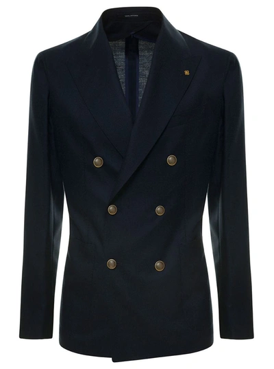 Shop Tagliatore Blue Double-breasted Jacket With Golden Buttons Man