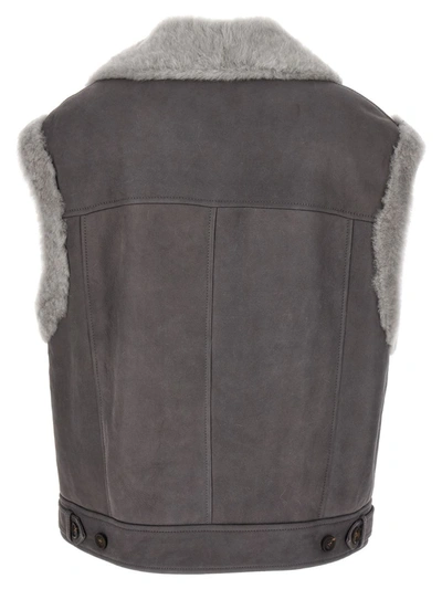 Shop Brunello Cucinelli Shearling Vest In Gray