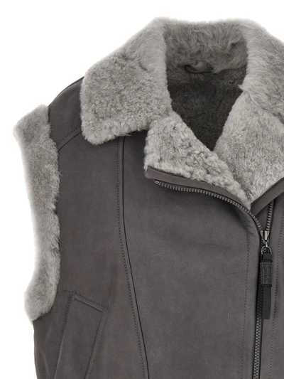 Shop Brunello Cucinelli Shearling Vest In Gray