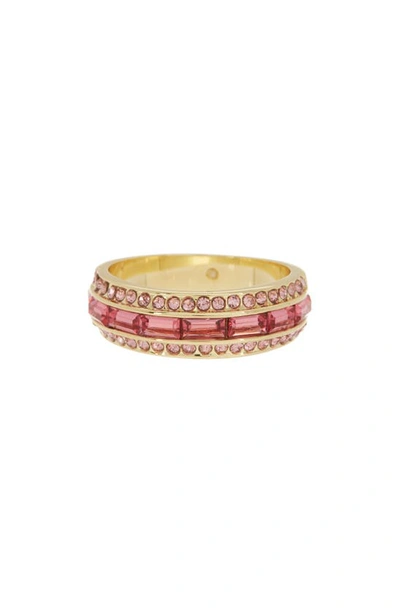 Shop Covet Pink Baguette Cz Eternity Band Ring In Pink/ Gold