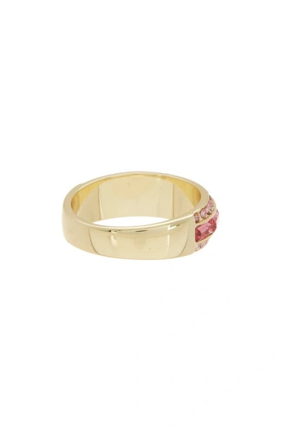 Shop Covet Pink Baguette Cz Eternity Band Ring In Pink/ Gold