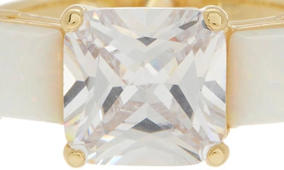 Shop Covet Square Cz Triple Stone Ring In Gold/ White
