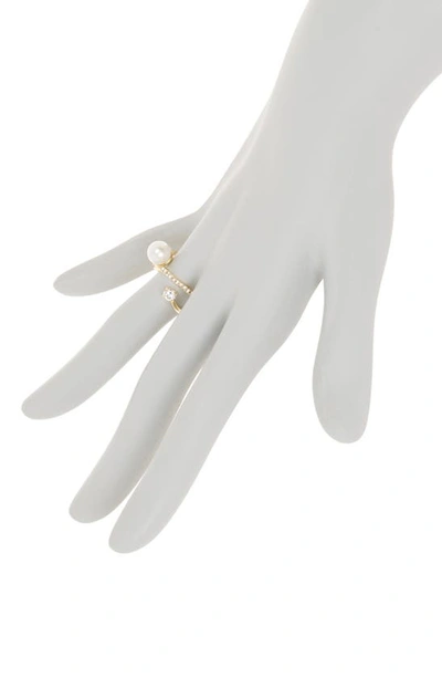 Shop Covet Imitation Pearl Faux Wrap Ring In White/ Gold