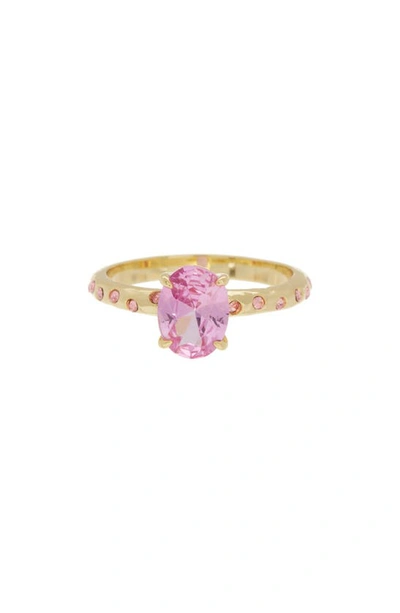 Shop Covet Pink Oval Cz Ring In Pink/ Gold