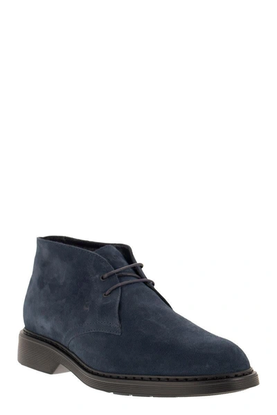 Shop Hogan H576 - Suede Ankle Boots In Navy Blue