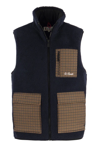 Shop Mc2 Saint Barth Sherpa Waistcoat With Patch Pockets In Blue