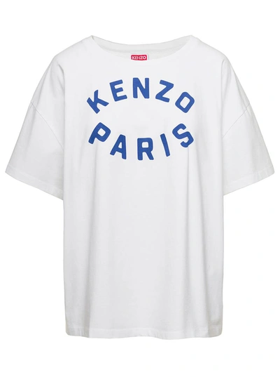 Shop Kenzo Oversized White T-shirt With Contrasting Logo Print In Cotton Woman