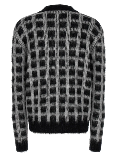 Shop Marni Brushed Check Fuzzy Wuzzy Sweater, Cardigans White/black