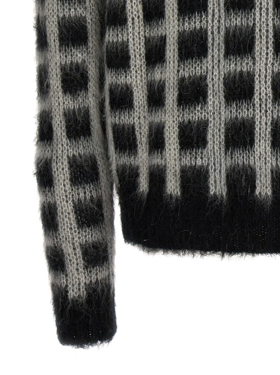Shop Marni Brushed Check Fuzzy Wuzzy Sweater, Cardigans White/black