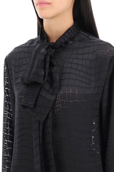 Shop Versace Crocodile Effect Tie Neck Shirt