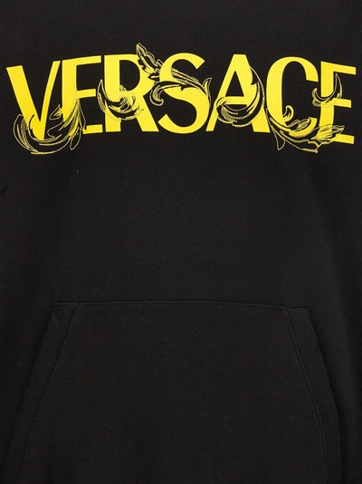 Shop Versace Embroidered Logo Hoodie Sweatshirt Black