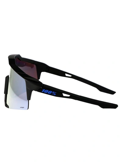 Shop 100% Sunglasses In Matte Black - Hiper Blue Multilayer Mirror Lens
