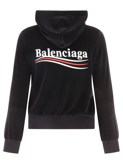 Shop Balenciaga Chenille Hoodie With Logo In Black