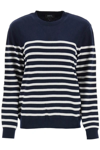 Shop A.p.c. 'phoebe' Striped Cashmere And Cotton Sweater In Blue