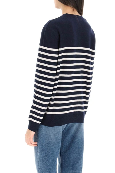 Shop Apc A.p.c. 'phoebe' Striped Cashmere And Cotton Sweater In Blue