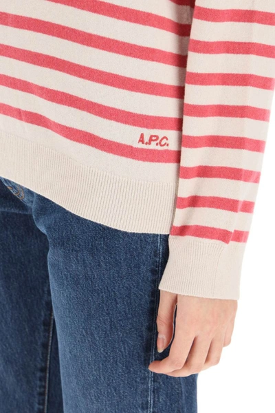 Shop Apc A.p.c. 'phoebe' Striped Cashmere And Cotton Sweater In Beige