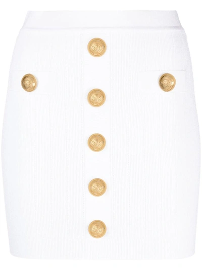 Shop Balmain High Waist Buttoned Mini Skirt In White