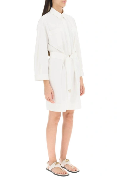 Shop Agnona Belted Twill Shirt Dress In White
