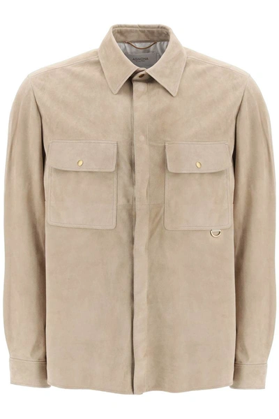 Shop Agnona Suede Overshirt In Beige