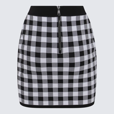 Shop Balmain Black And White Check Viscose Blend Skirt