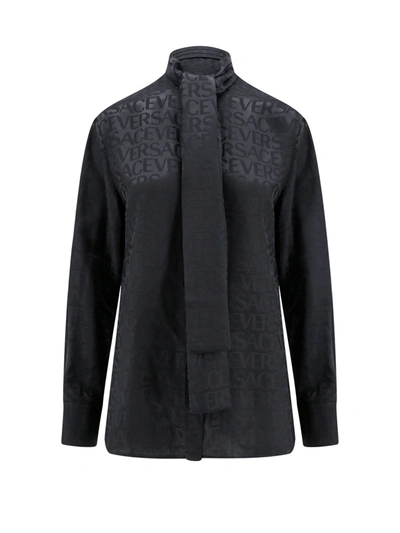 Shop Versace Viscose And Silk Shirt With All-over Logo