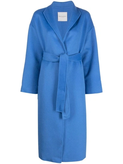 Shop Ermanno Firenze Belted Long Coat In Blue