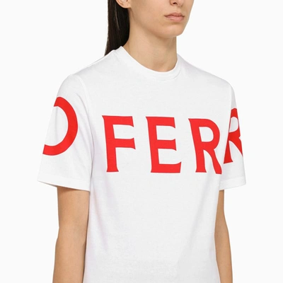 Shop Ferragamo White Crew-neck T-shirt With Logo In Pink