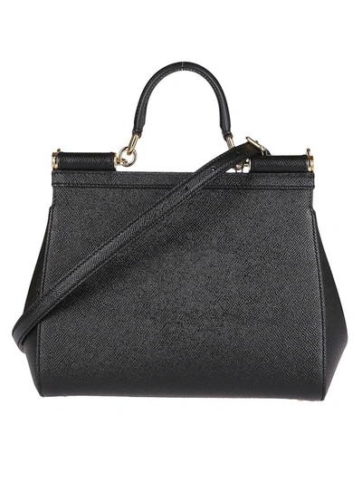 Shop Dolce & Gabbana Black Leather Mediunm Sicily Handle Bag