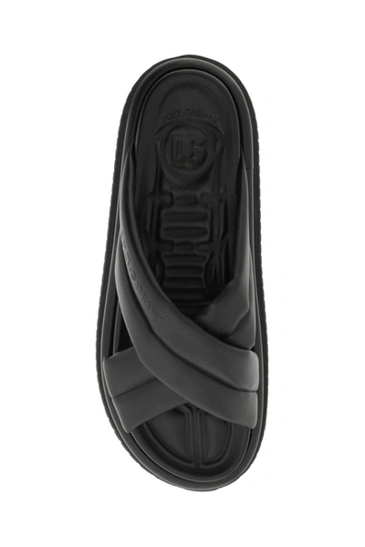 Shop Dolce & Gabbana Faux Leather Slides In Black