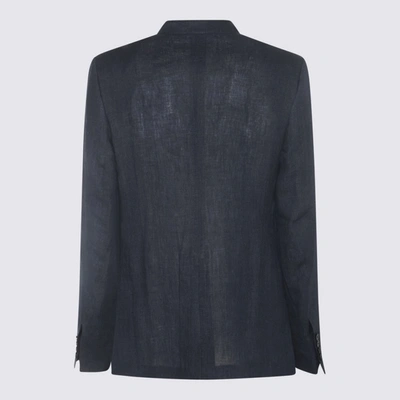 Shop Dolce & Gabbana Navy Blue Linen Blazer