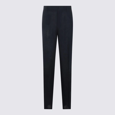 Shop Dolce & Gabbana Navy Blue Linen Pants
