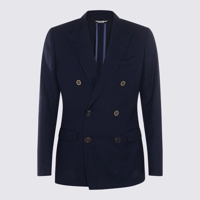 Shop Dolce & Gabbana Navy Blue Wool Blazer