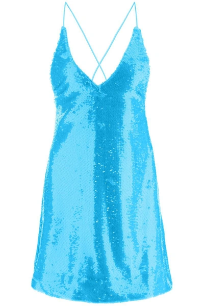 Shop Ganni Sequined Mini Dress In Blue