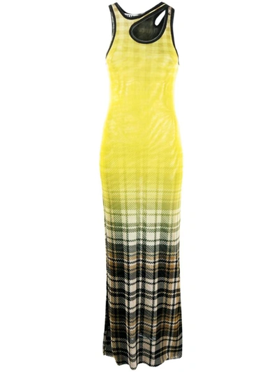 Shop Ottolinger Checked Long Dress In Yellow