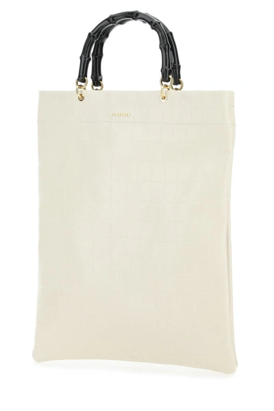 Jil Sander Ivory Leather Medium Shopping Bag In White