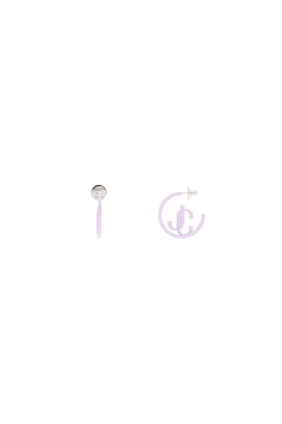 Shop Jimmy Choo 'jc Monogram Hoops' Earrings In Purple