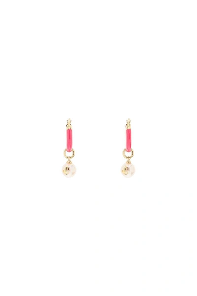 Shop Jimmy Choo Hoop Earrings With Pearls In Multicolor