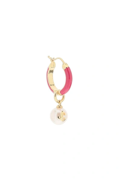 Shop Jimmy Choo Hoop Earrings With Pearls In Multicolor